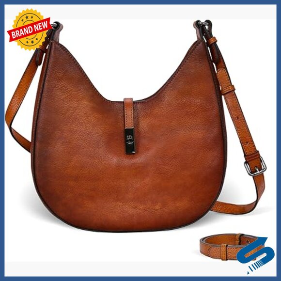 Leather Crossbody Hobo Bag Medium Size Adjustable Strap Twist Lock Closure